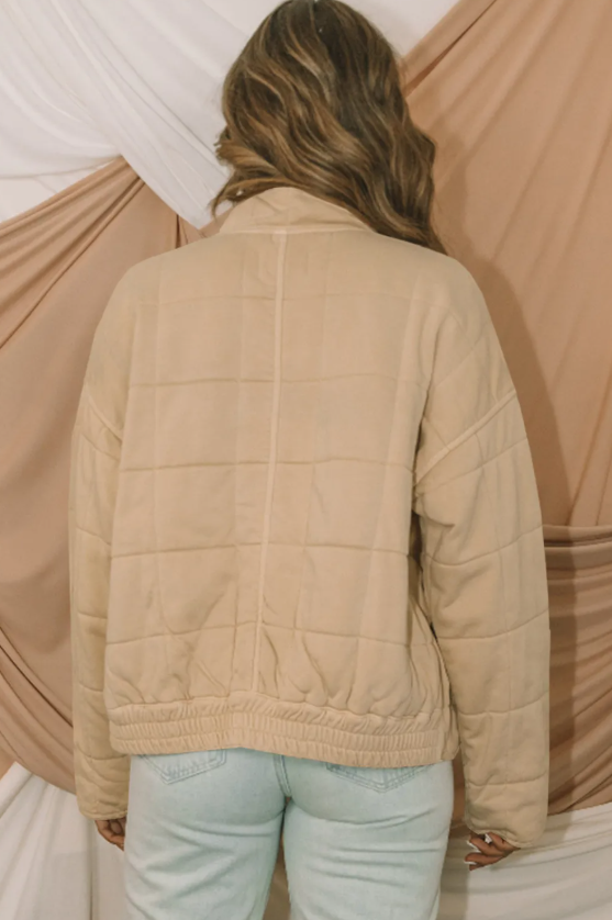 Khaki Zip-Up Quilted Jacket