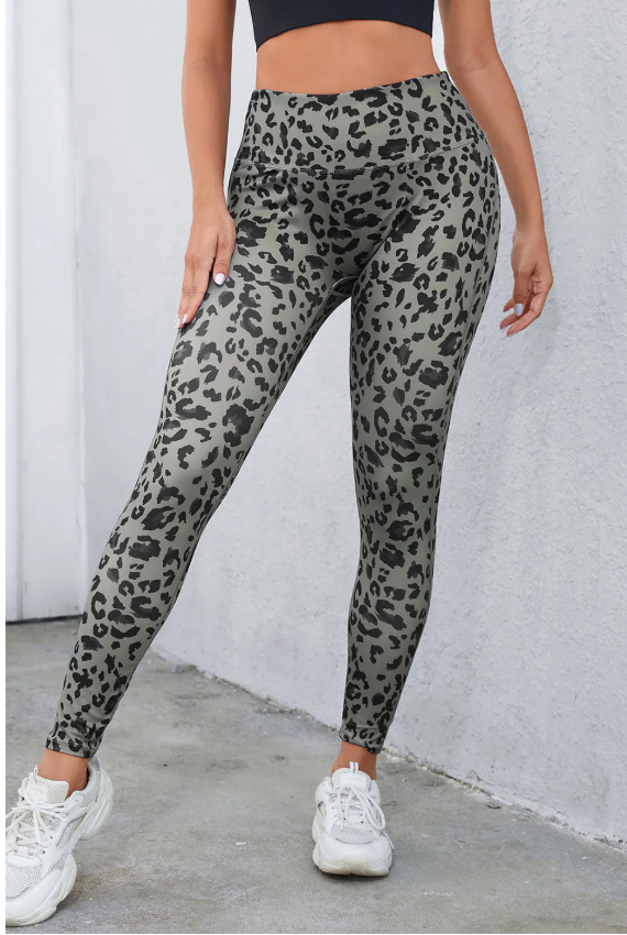 Gray Leopard Print Active Leggings