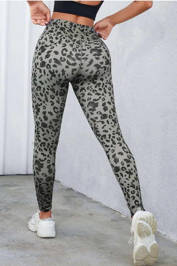 Gray Leopard Print Active Leggings