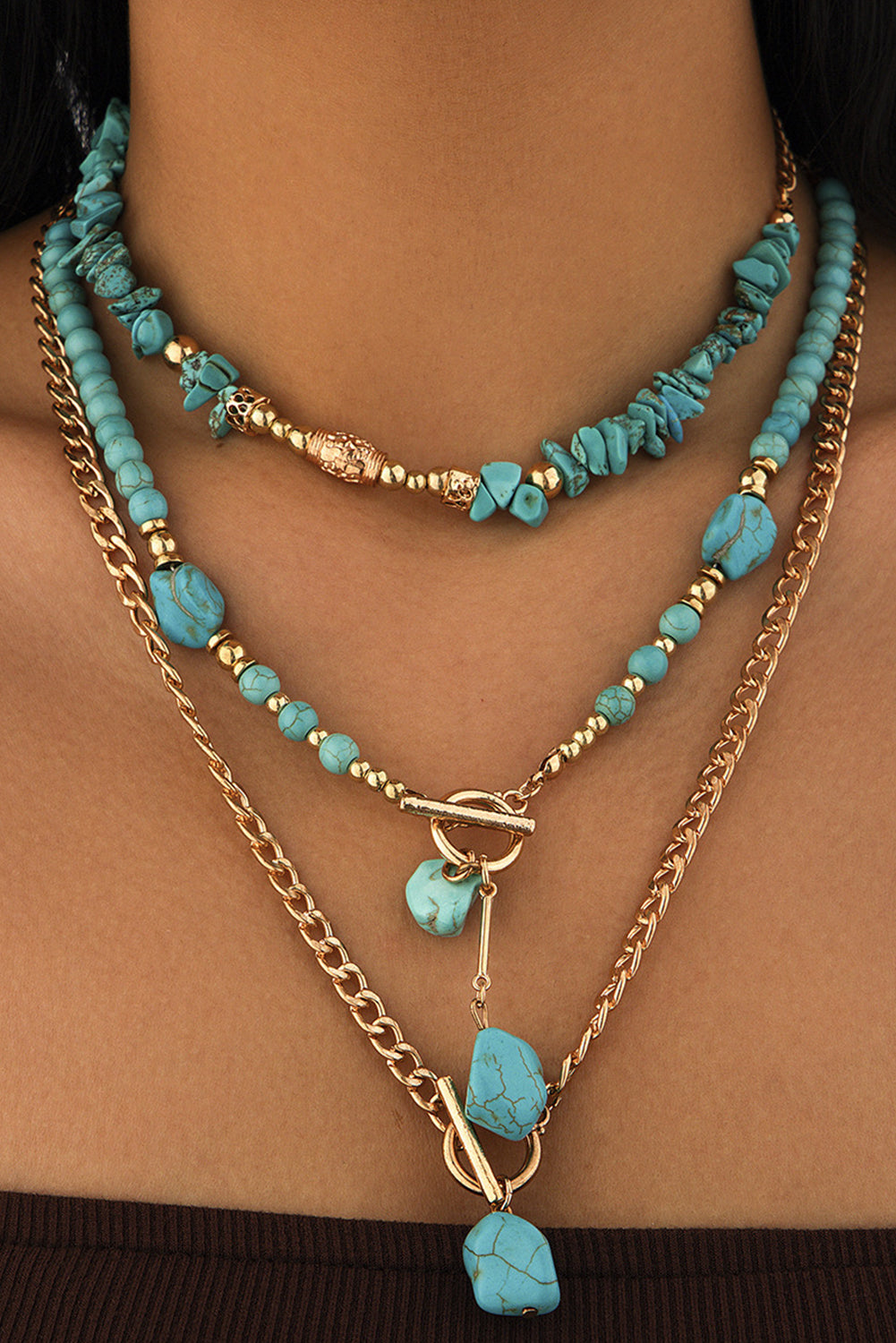 Gold Plated Turquoise Layered Necklace Set