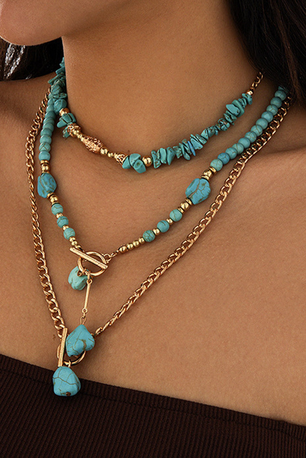 Gold Plated Turquoise Layered Necklace Set