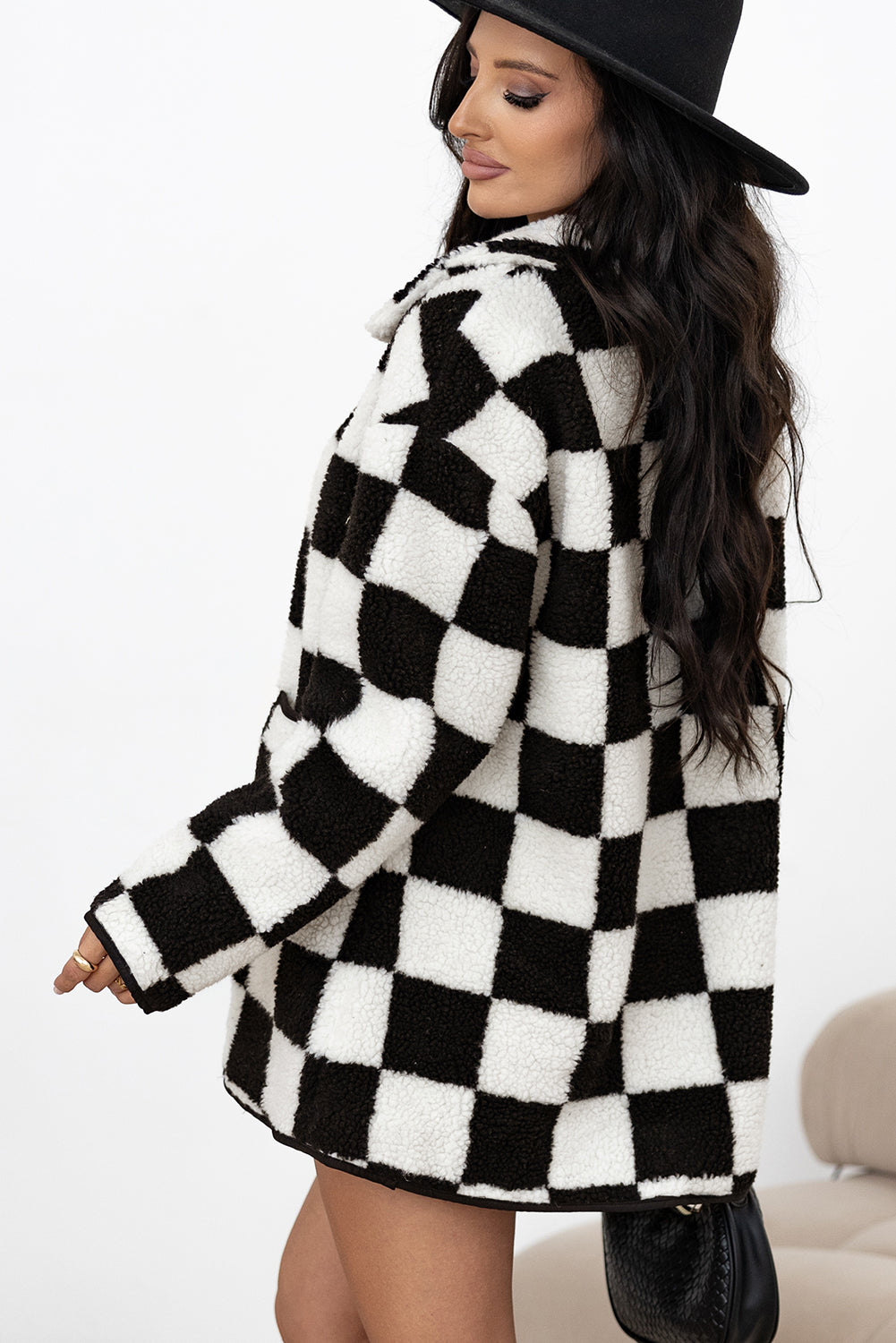 Black Checkered Fleece Jacket