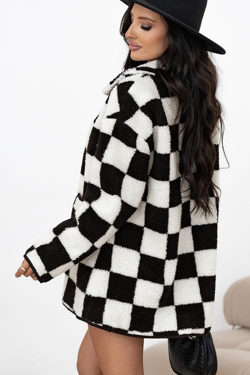 Black Checkered Fleece Jacket