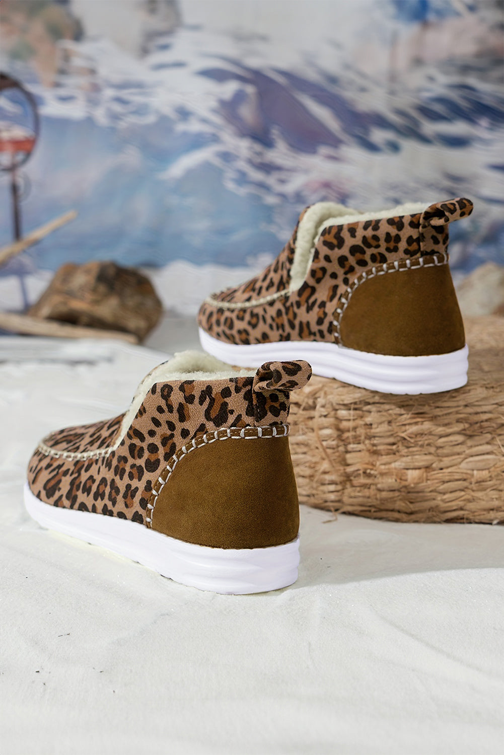Brown Leopard Print Ankle Winter Fur Boots