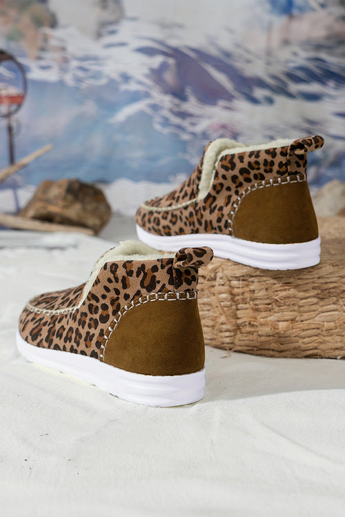 Brown Leopard Print Ankle Winter Fur Boots