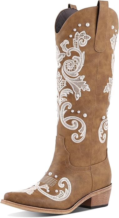 Pearl Embroidered Western Boots
