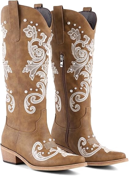 Pearl Embroidered Western Boots