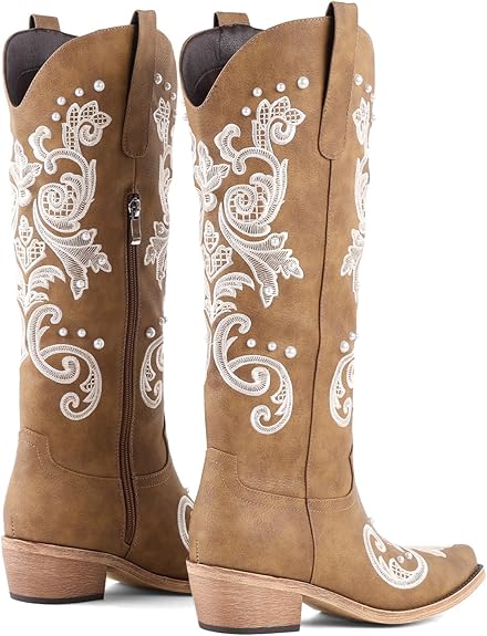 Pearl Embroidered Western Boots