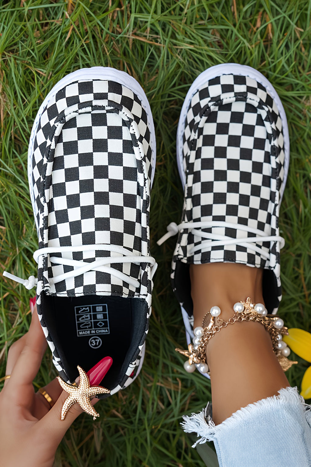 Black Checkered Print Shoes