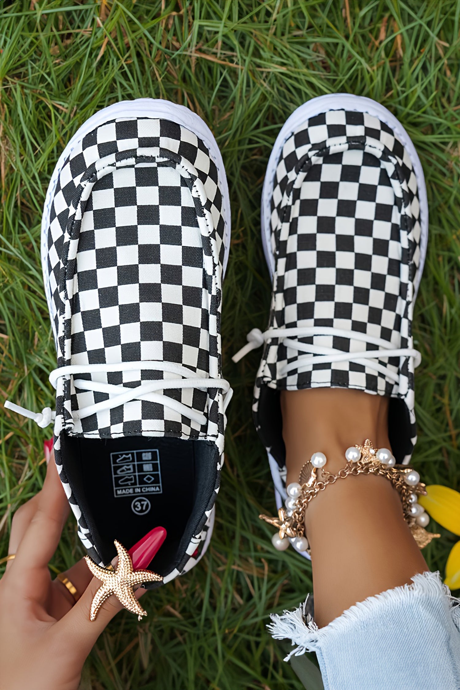 Black Checkered Print Shoes