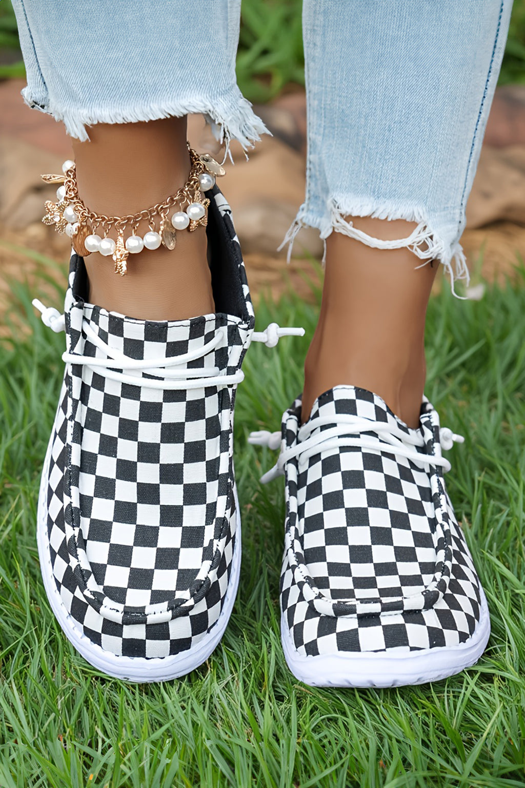 Black Checkered Print Shoes