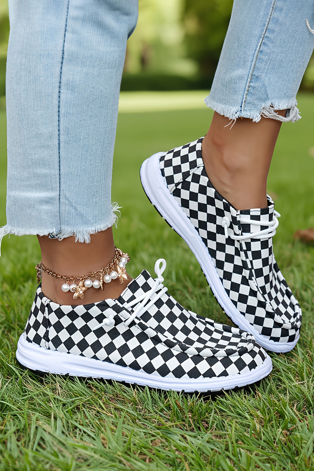 Black Checkered Print Shoes