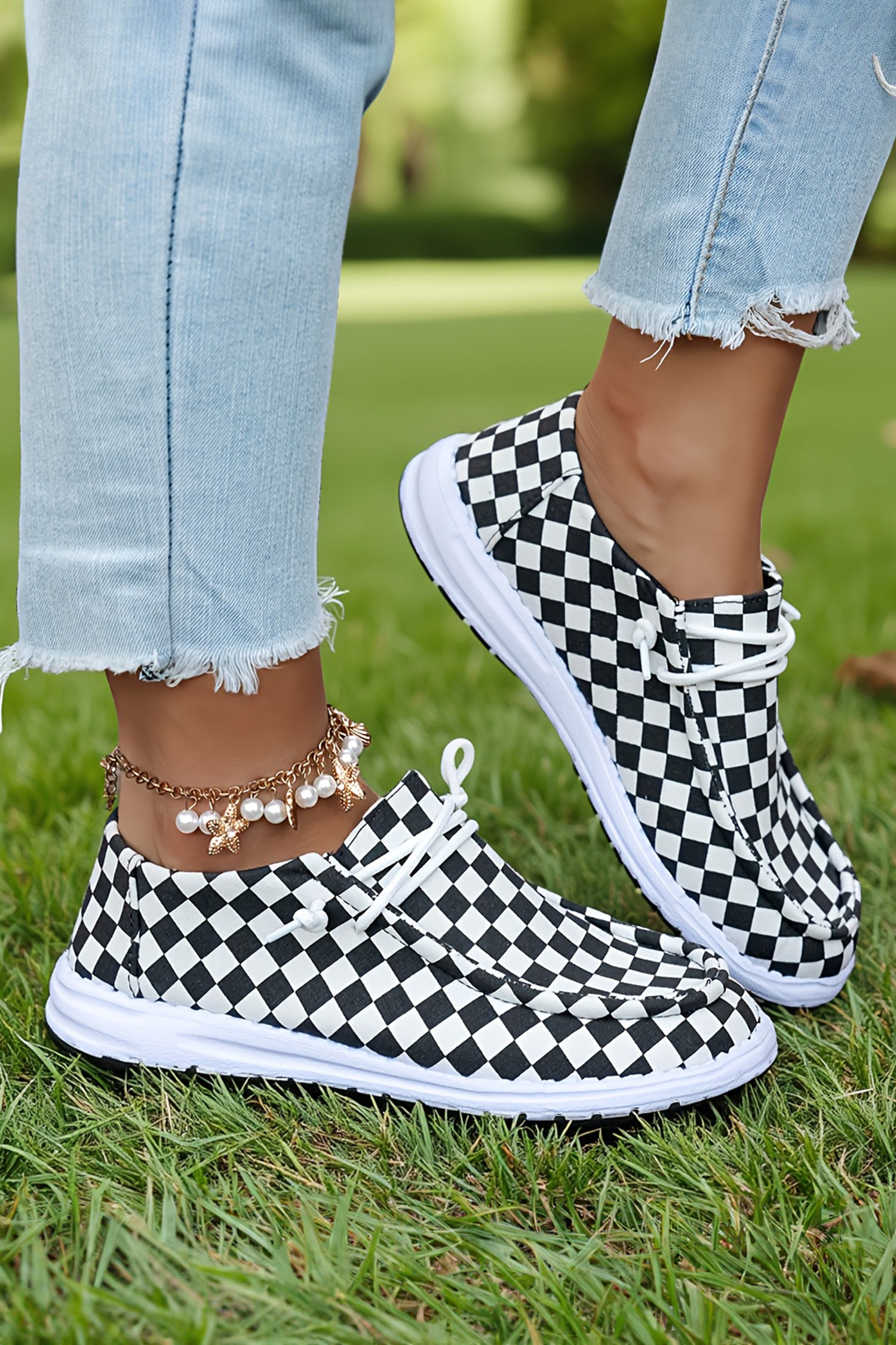 Black Checkered Print Shoes