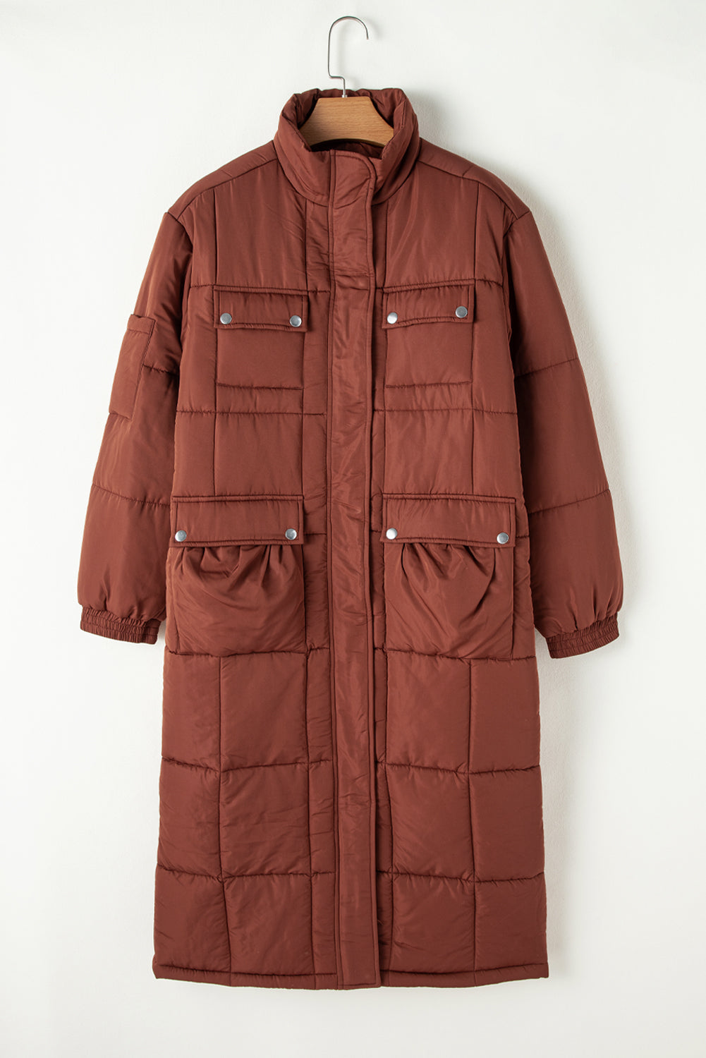 Coffee Quilted Puffer Long Coat