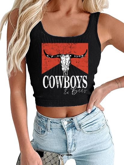 “Cowboys & Beer” Crop Tank Top