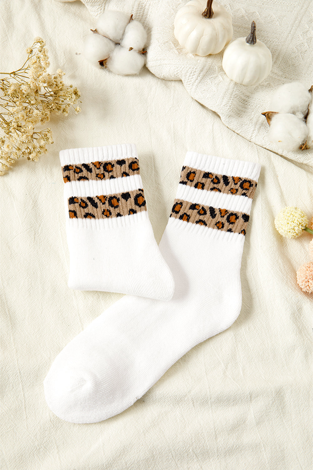 White Leopard Striped Socks