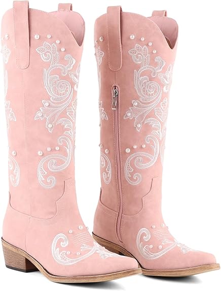 Pearl Embroidered Western Boots