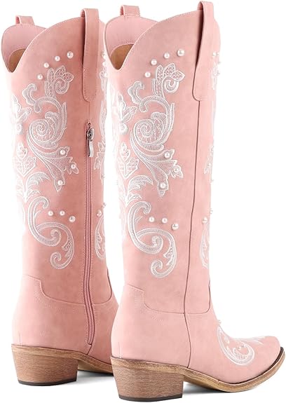 Pearl Embroidered Western Boots