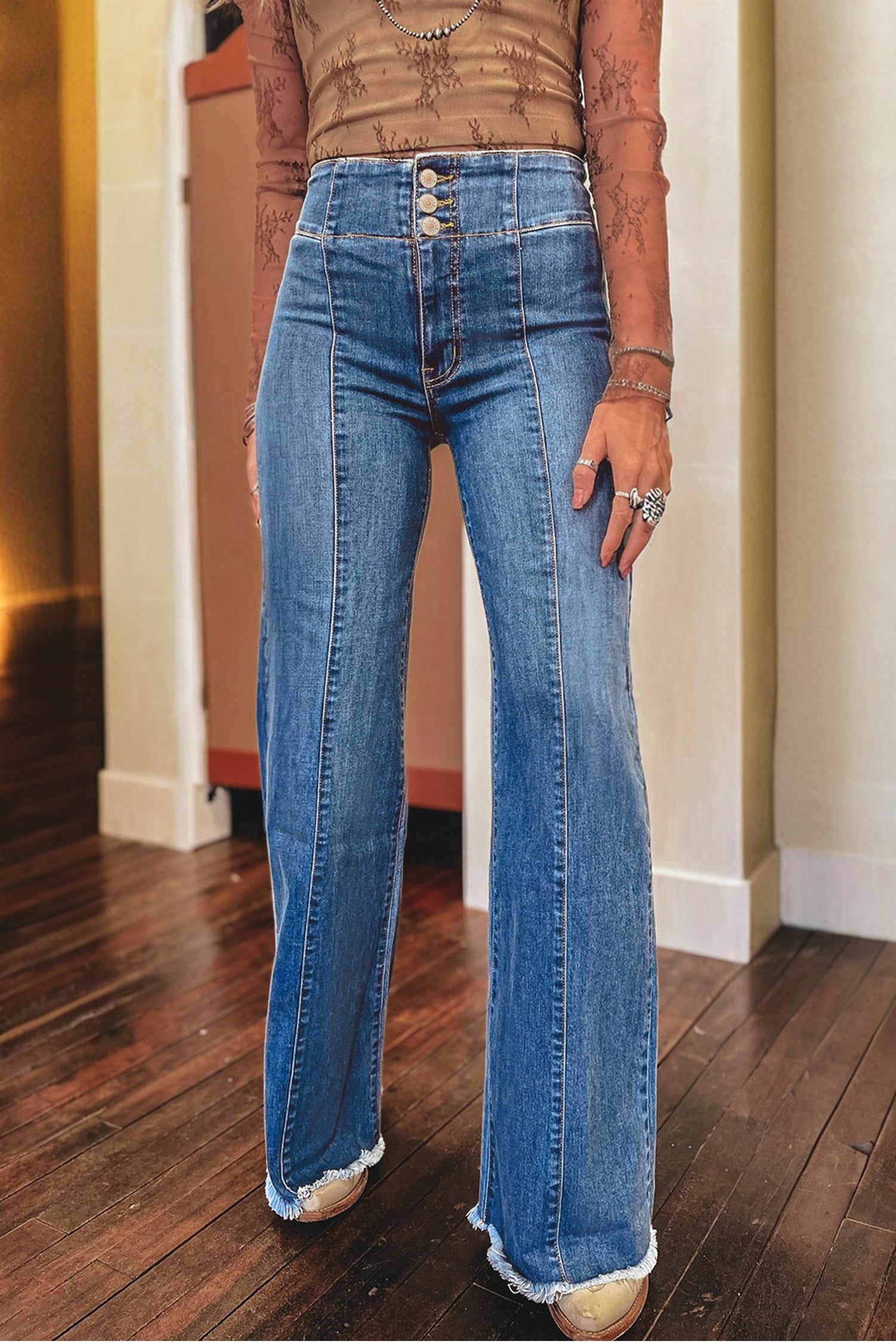 Sail Blue High Waist Seamed Flare Jeans