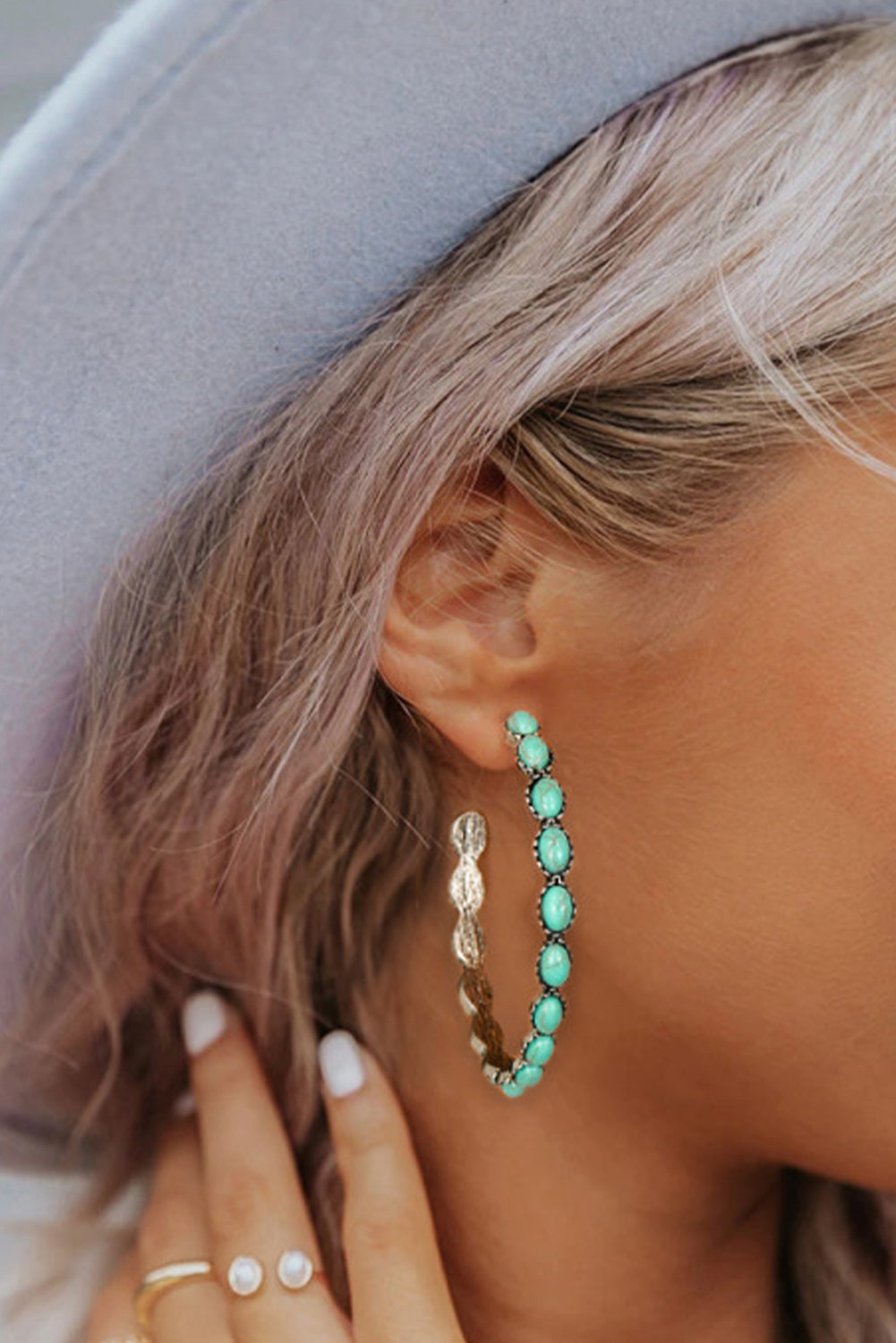 Sky Blue Gem C-shape Earrings
