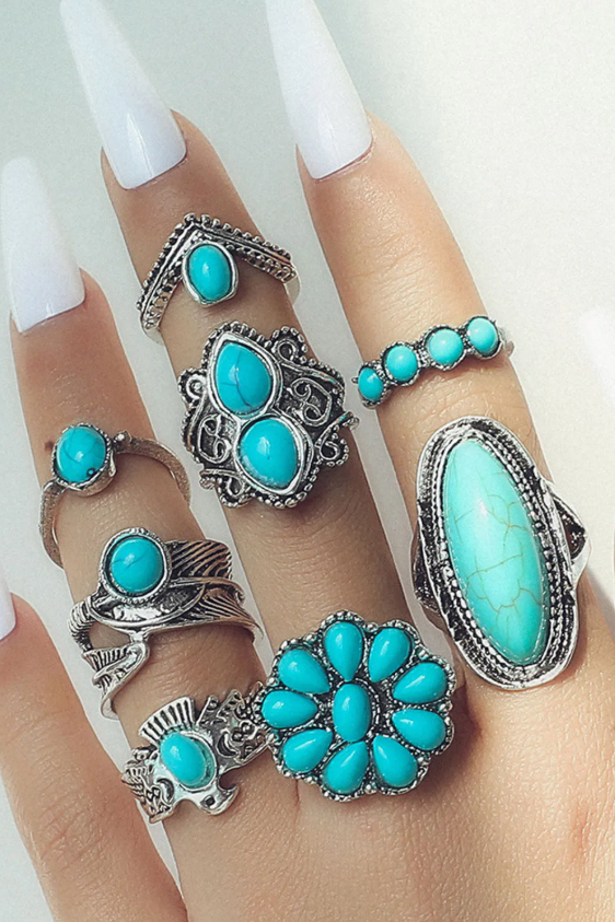 Vintage Western Turquoise 8-piece Ring Set