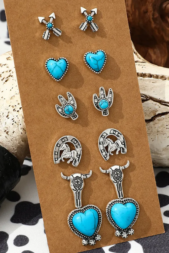 Turquoise Western Pattern Stud Earrings
