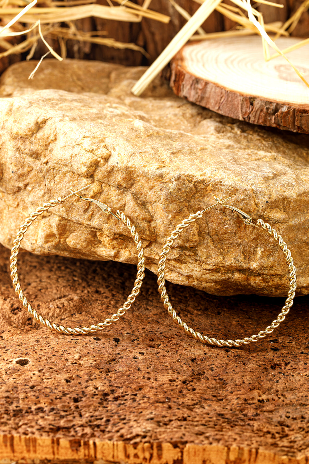Gold Twisted Design Alloy Hoop Earrings