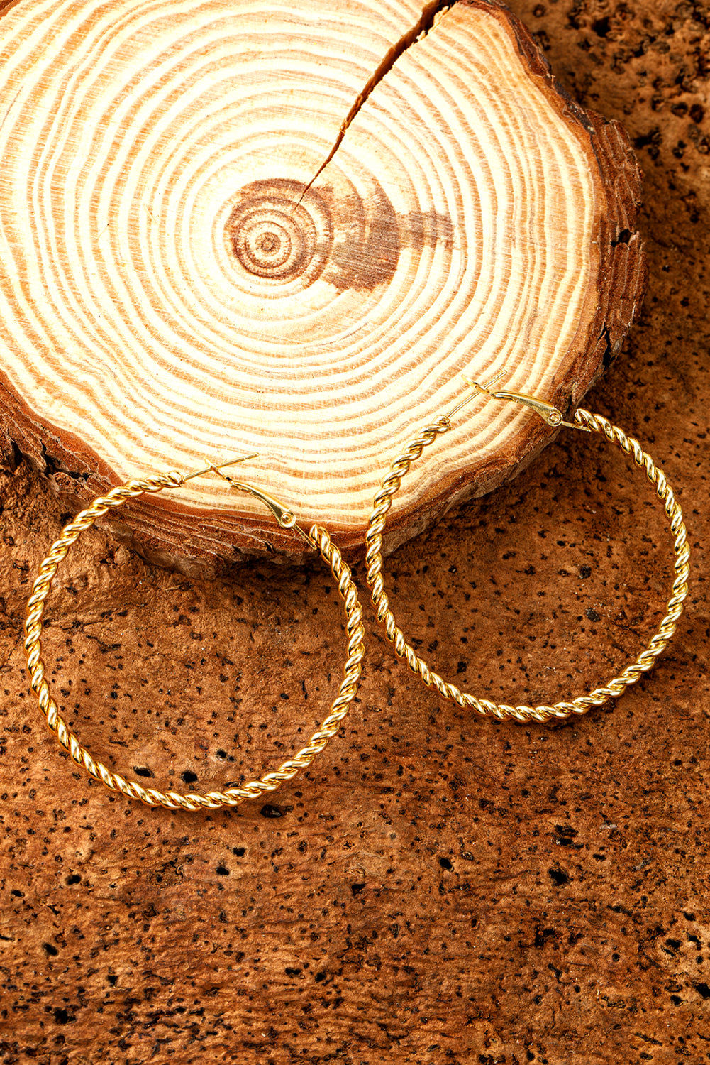 Gold Twisted Design Alloy Hoop Earrings